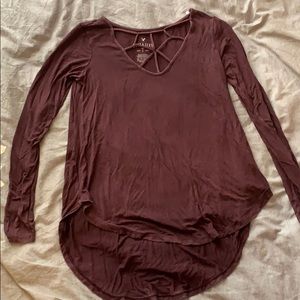 Long sleeve tee with strappy front